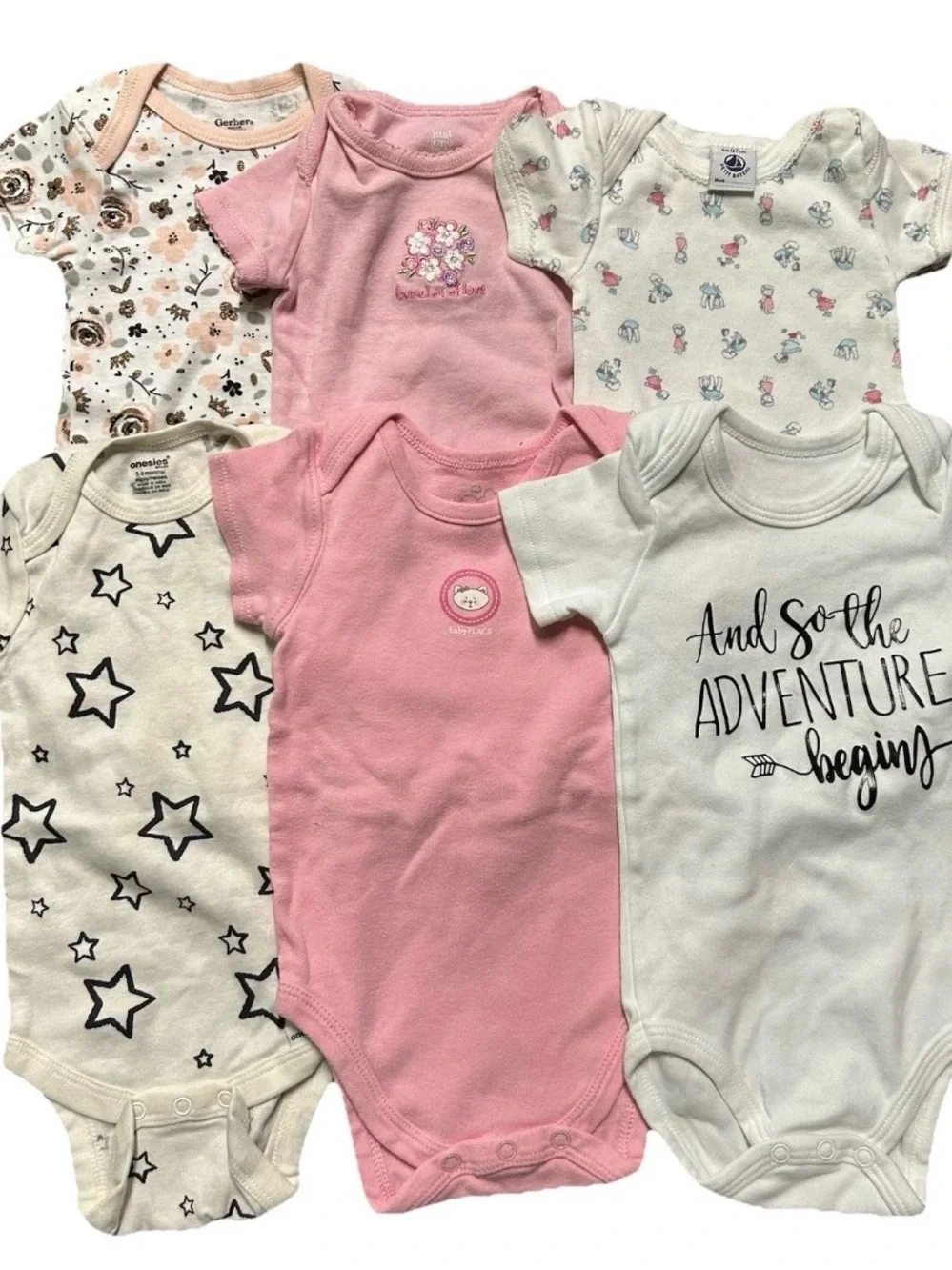 Baby Girl Short Sleeve Bodysuits Petit Bateau Pink Floral Size 3-6 Months